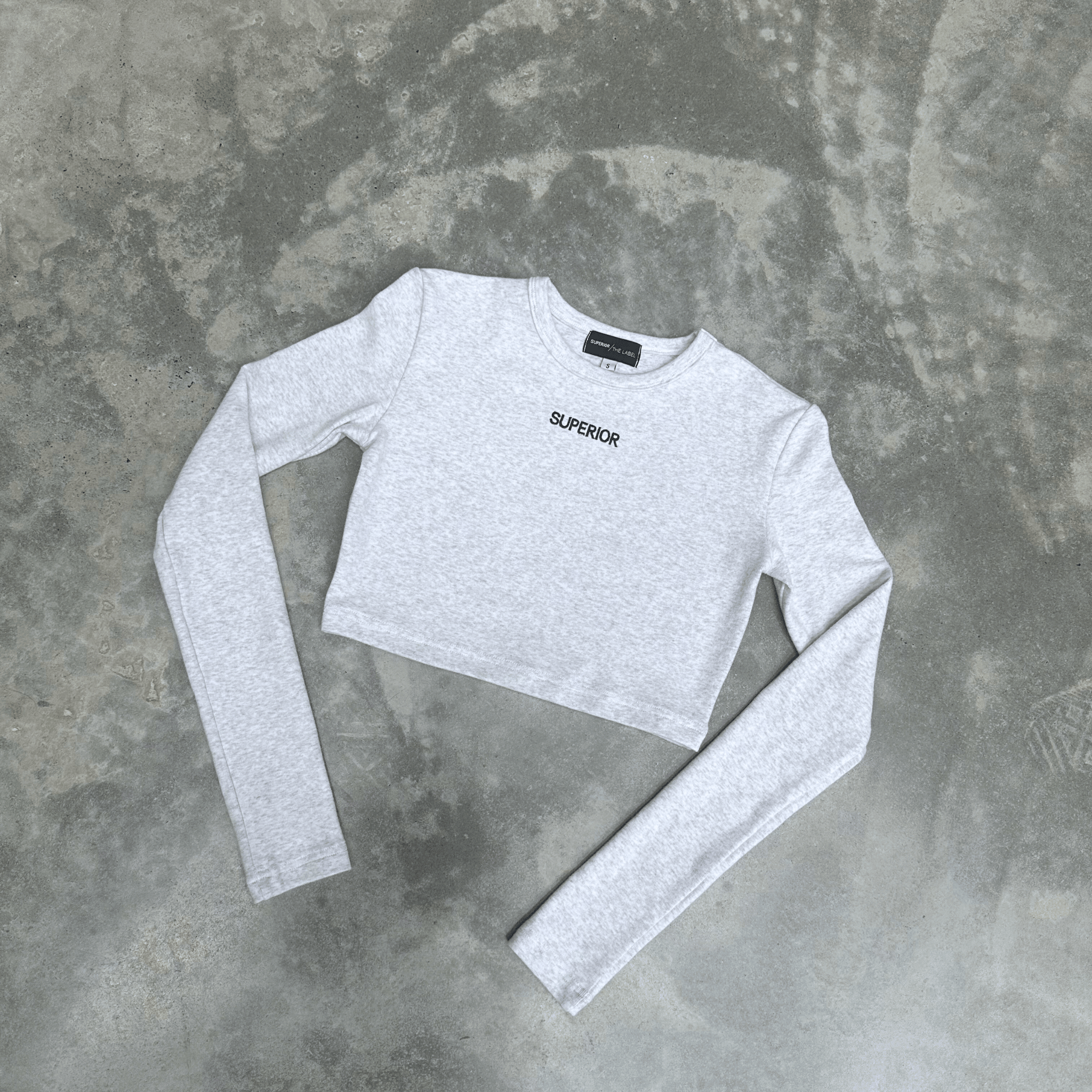 PRE ORDER - LONG SLEEVE CROP TOP - MARL GREY