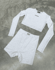 PRE ORDER - LONG SLEEVE CROP TOP - MARL GREY