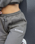 close up with logo and sweatpants